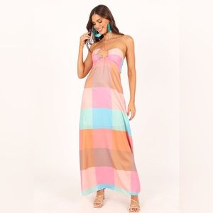 Petal & Pup Pink Plaid Sundae Halter Neck Maxi Dress